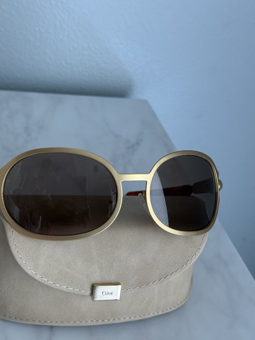 CHLOE Chloé Gold Metal Frame Sunglasses Brown Lens - Picture 8 of 11